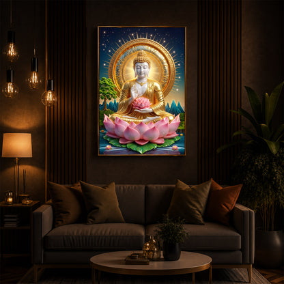 Lord Gautama Buddha Modern Luxury Backlight Vertical Wall Art