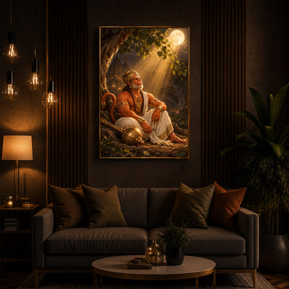 Hanuman Ji Under Tree Modern Luxury Backlight Vertical Wall Art