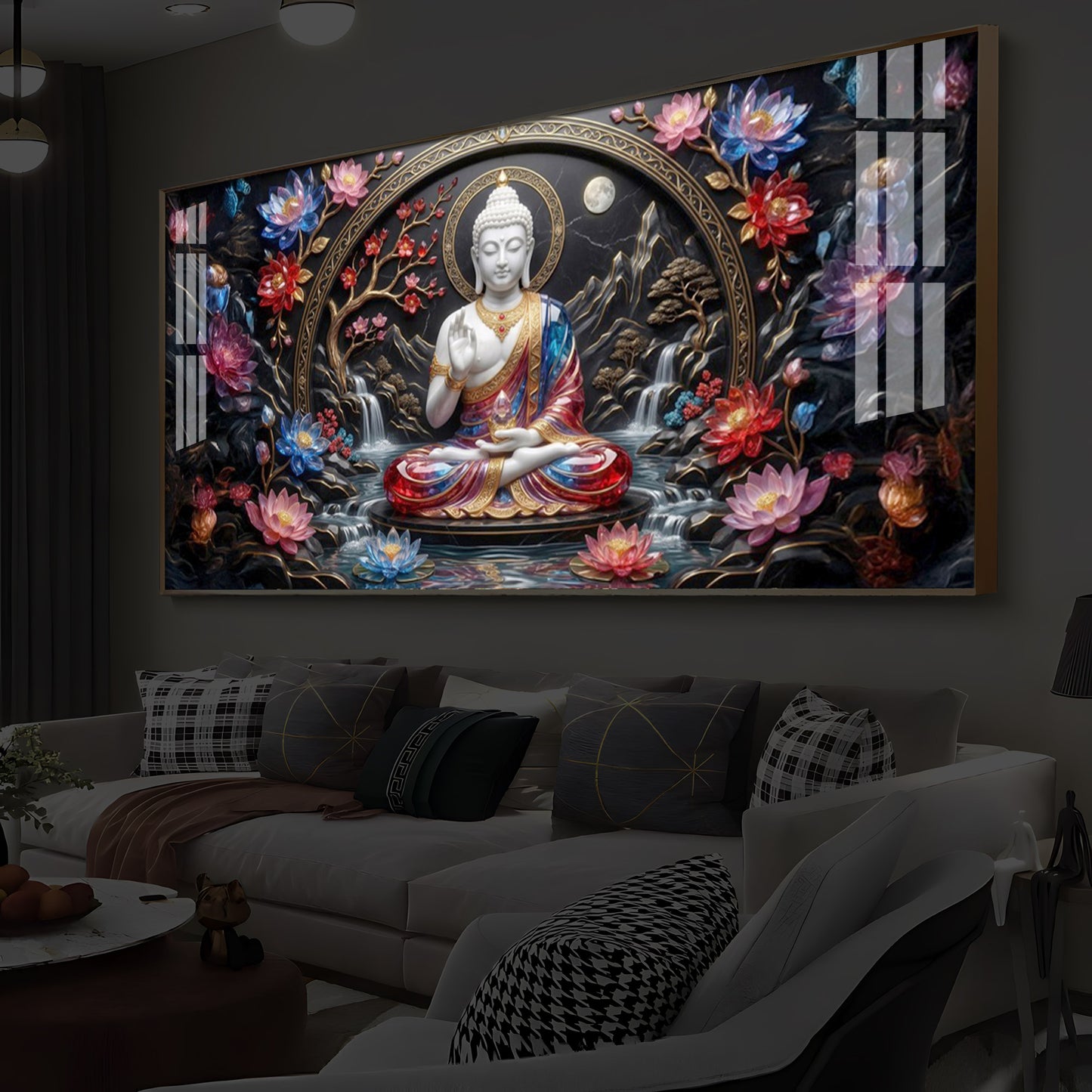 Colorful Buddha Modern Luxury Backlight Horizontal Wall Art
