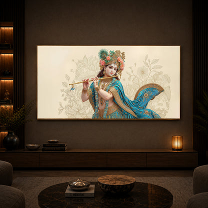 Beautiful Krishna Ji Modern Luxury Backlight Horizontal Wall Art
