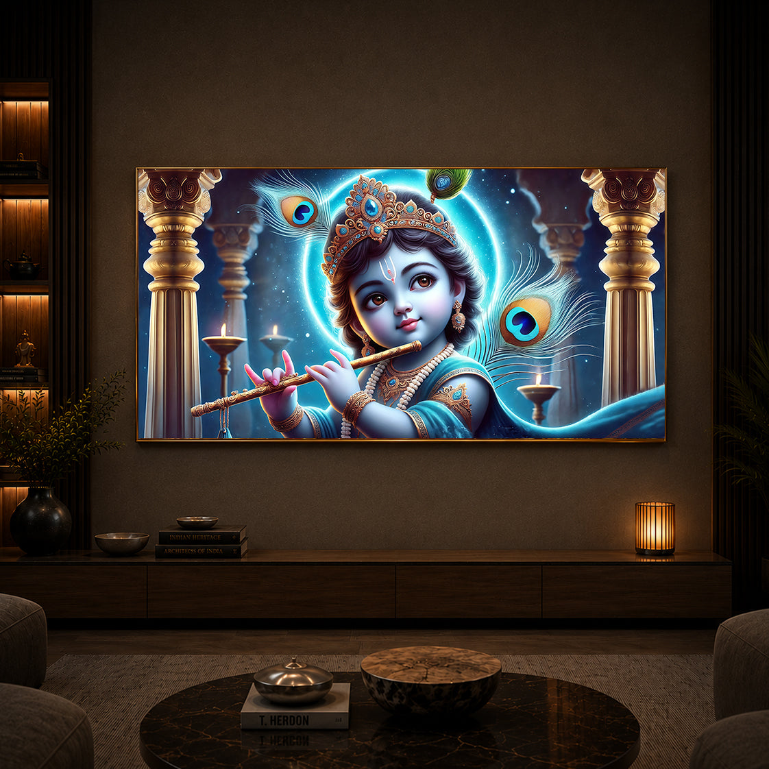 Bal Krishna Ji Modern Luxury Backlight Horizontal Wall Art