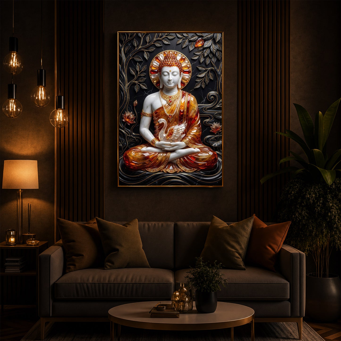 Golden Lord Buddha Modern Luxury Backlight Vertical Wall Art