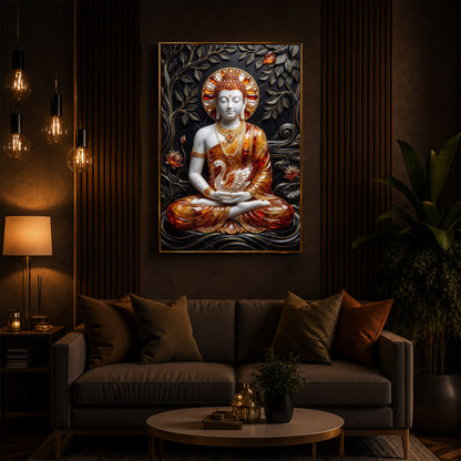 Golden Lord Buddha Modern Luxury Backlight Vertical Wall Art