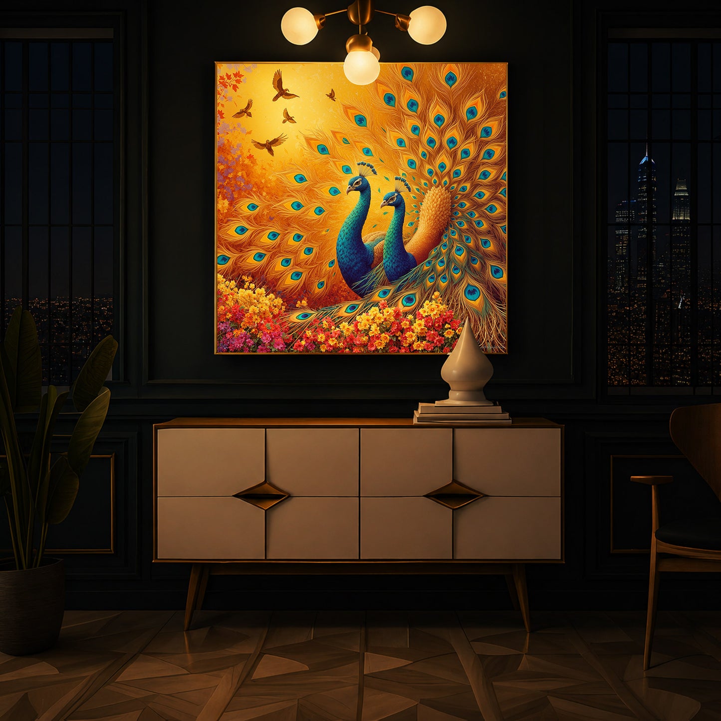 Couple Peacock Modern Luxury Backlight Square Wall Art