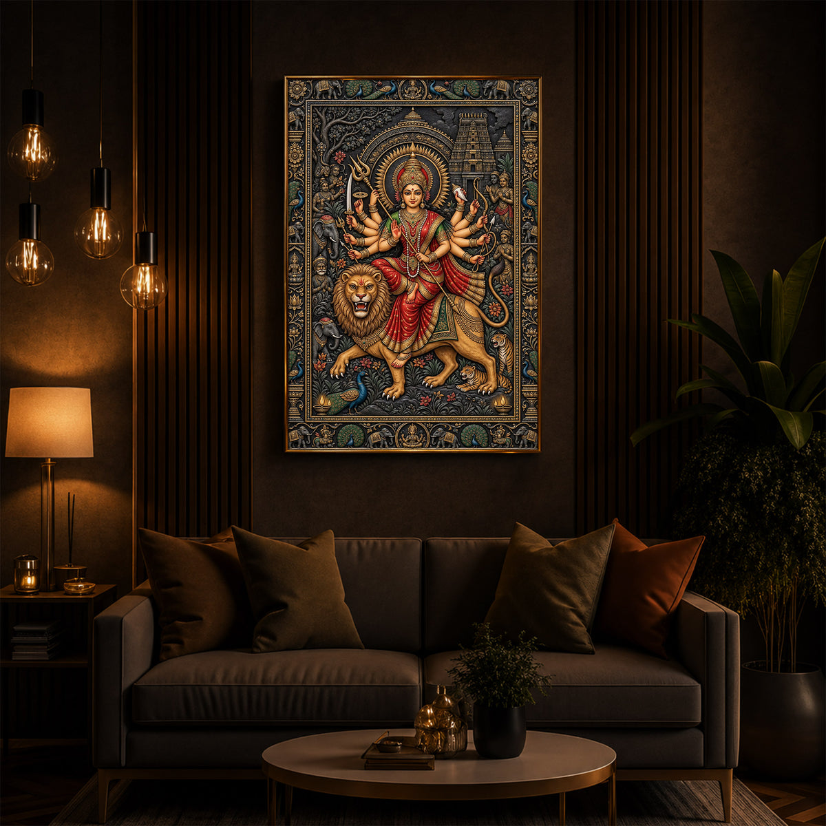 Placid Devi Durga Modern Luxury Backlight Vertical Wall Art