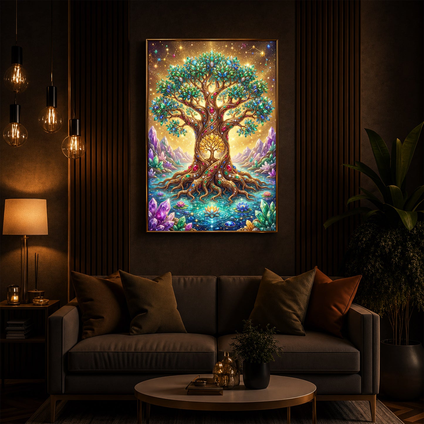 Majestic Tree Of Life Modern Luxury Backlight Vertical Wall Art