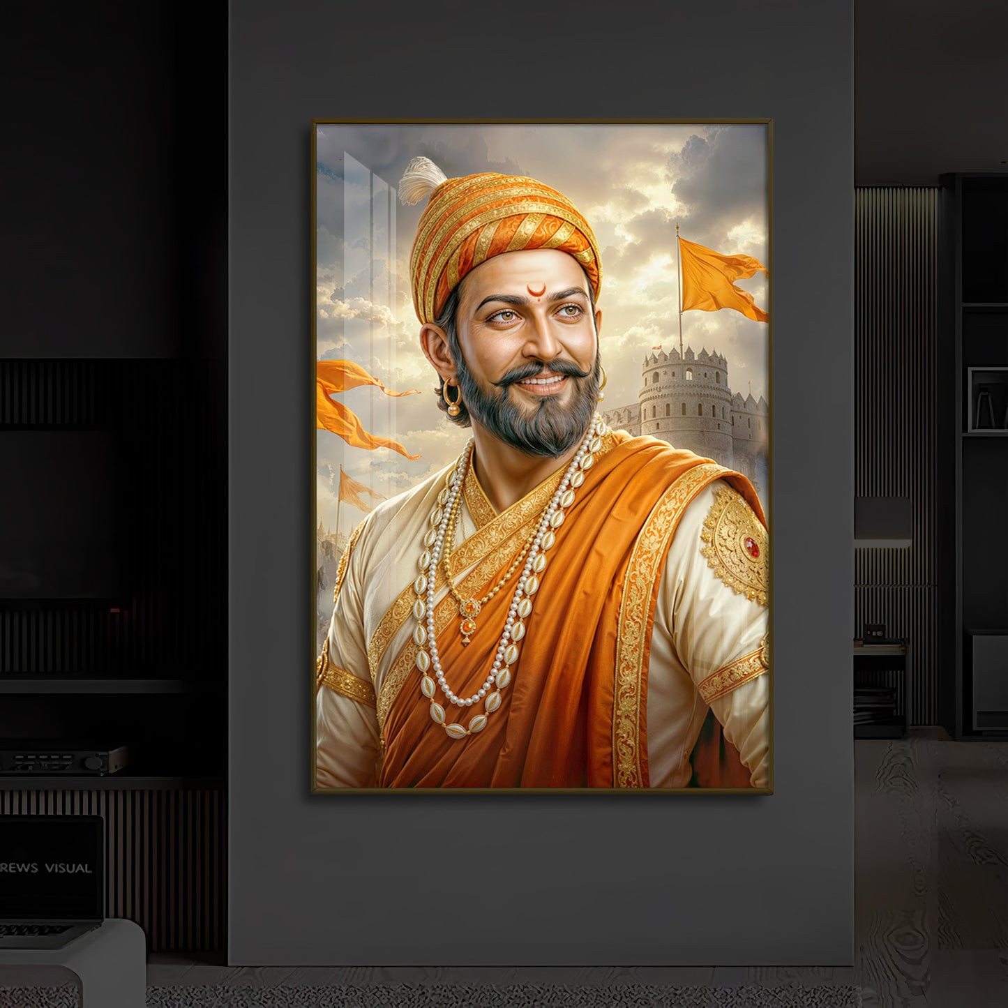 King Of Maratha Chhatrapati Shivaji Maharaj Modern Luxury Backlight Vertical Wall Art
