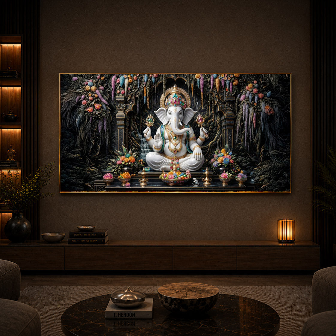 Lord Ganesha In A Serene Modern Luxury Backlight Horizontal Wall Art
