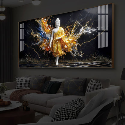 Embedded Buddha Modern Luxury Backlight Horizontal Wall Art