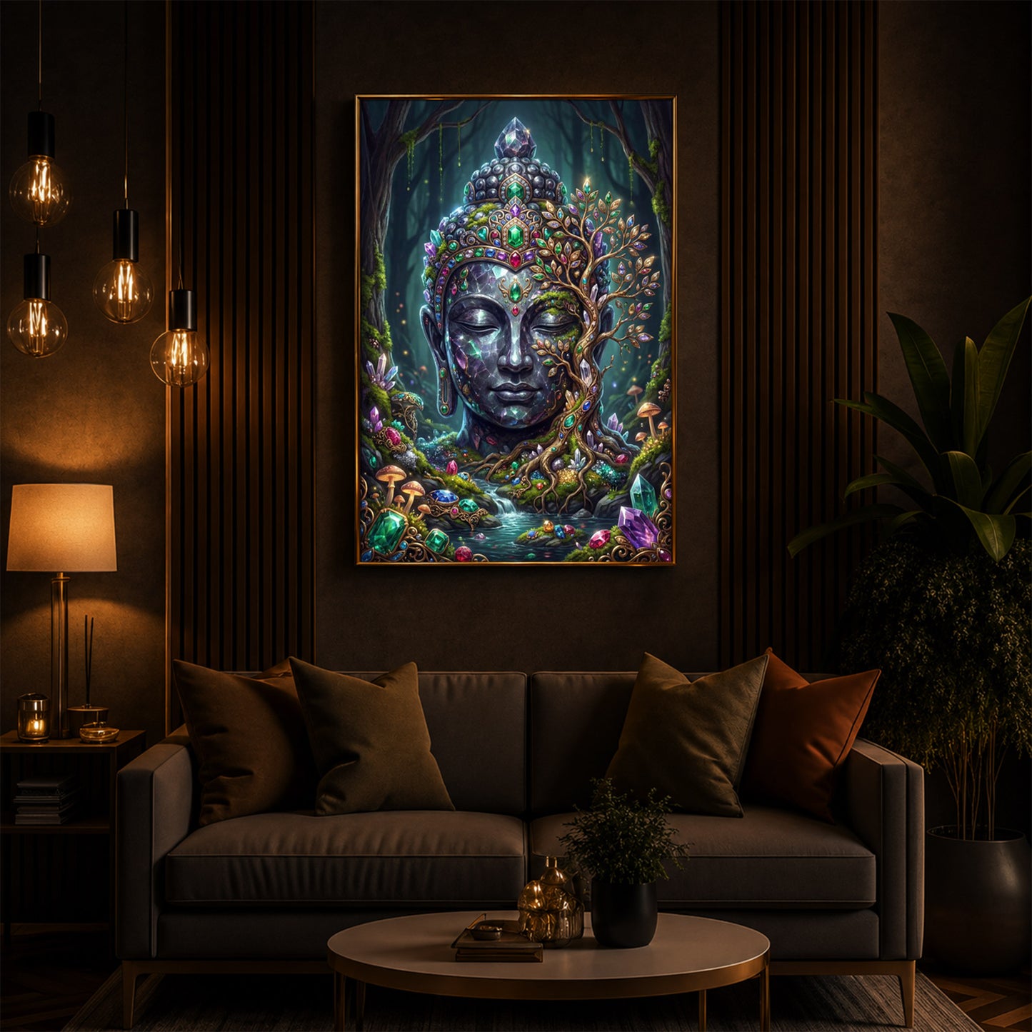 Lord Gautam Buddha Modern Luxury Backlight Vertical Wall Art