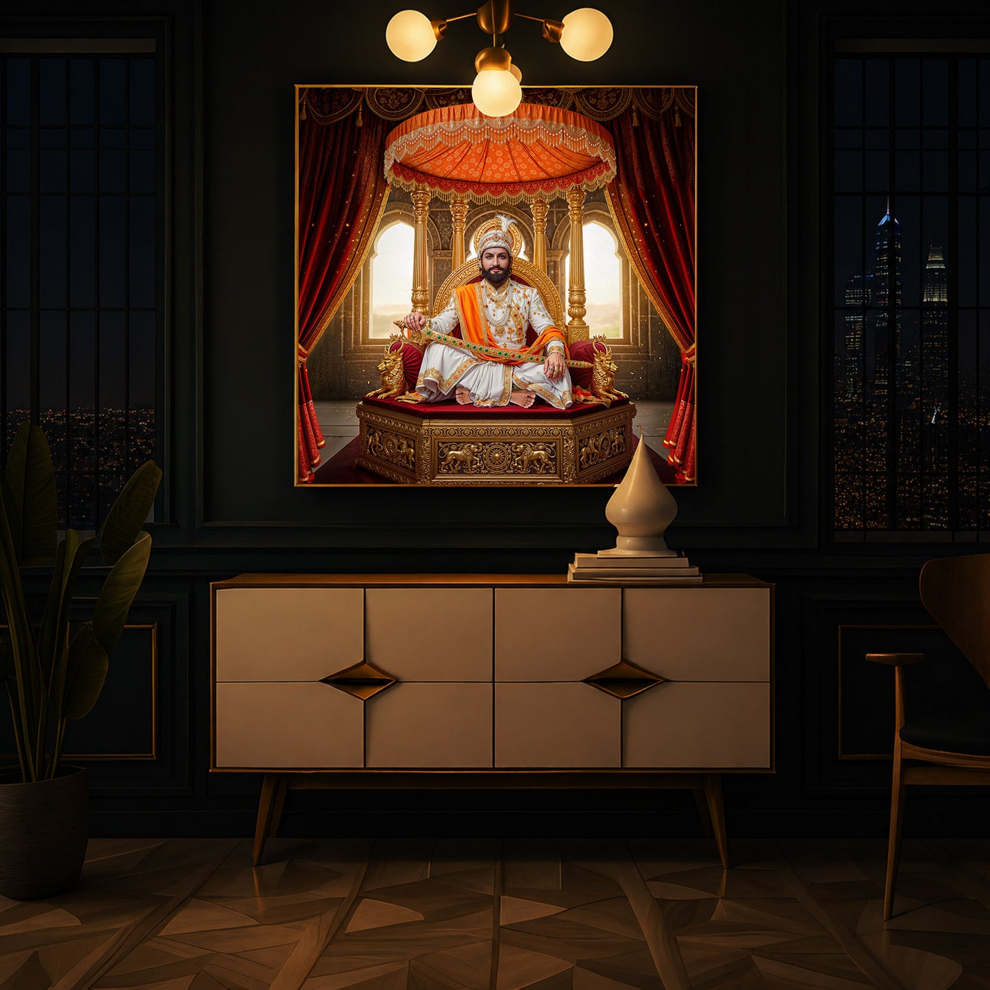 Rajyabhishek of Chattrapati Shivaji Maharaj Modern Luxury Backlight Square Wall Art