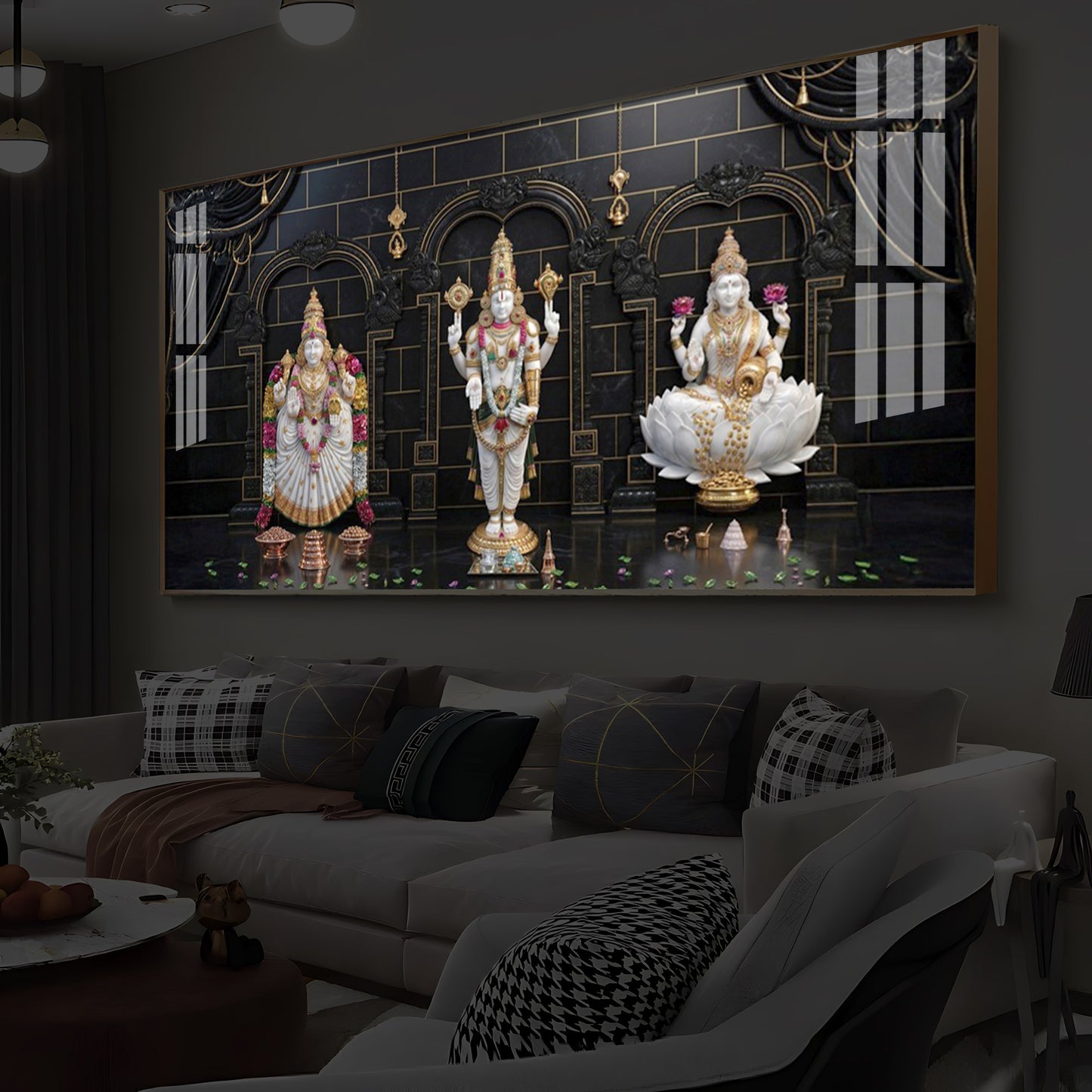Maa Laxmi & Lord Venkateswara Modern Luxury Backlight Horizontal Wall Art
