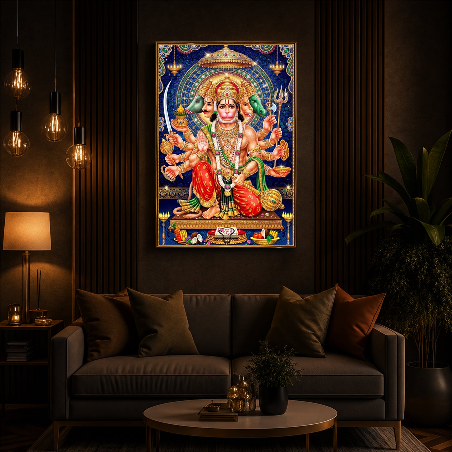 Panchamukhi Hanuman Ji Modern Luxury Backlight Vertical Wall Art