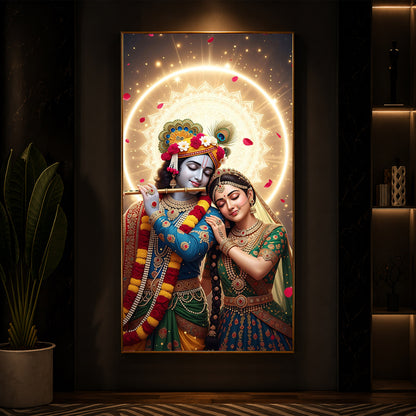 Couple Radhe Krishna Modern Luxury Backlight Vertical Wall Art