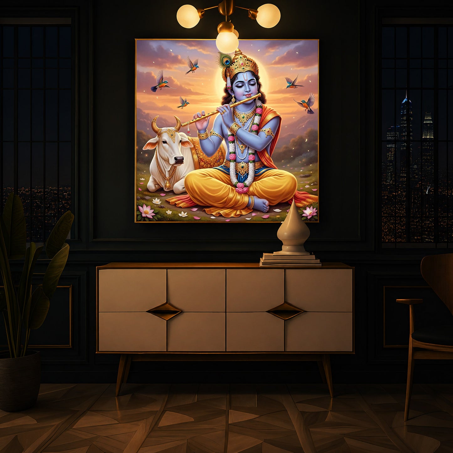 Divine Krishna Modern Luxury Backlight Square Wall Art