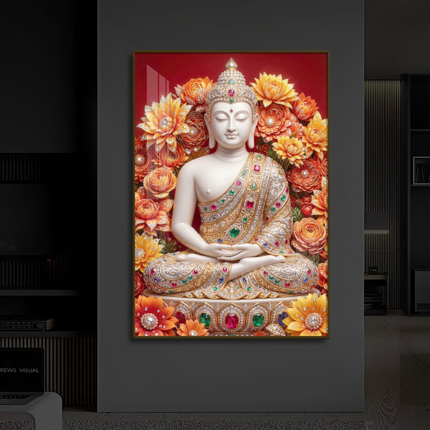 Buddha Bless Modern Luxury Backlight Vertical Wall Art