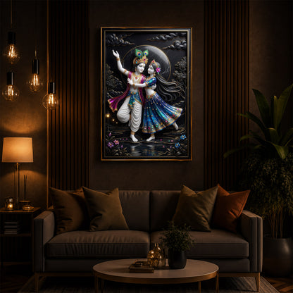 Radha Krishna Dancing Together Modern Luxury Backlight Vertical Wall Art