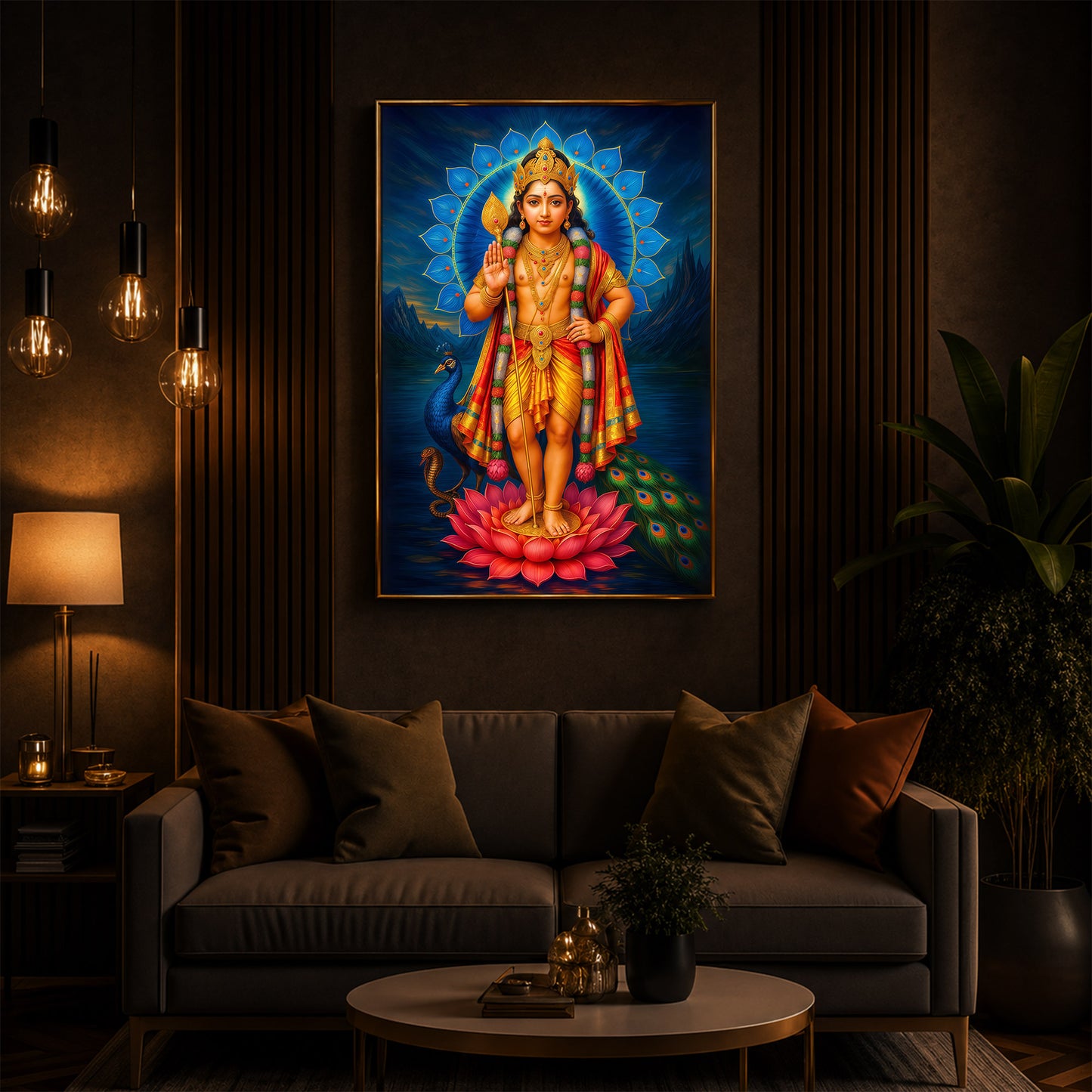 Sri Murugan Ji Modern Luxury Backlight Vertical Wall Art