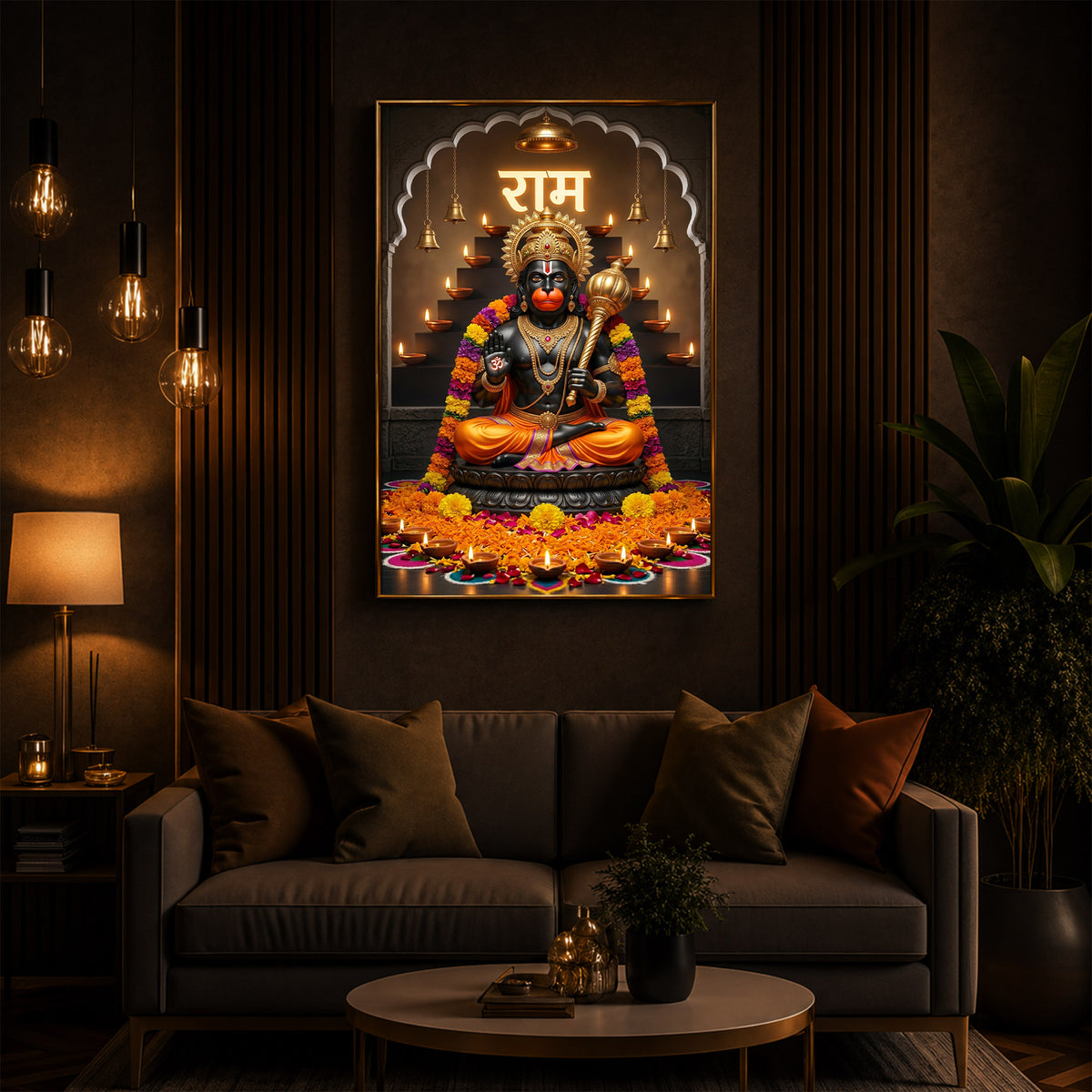 Seated Hanuman Modern Luxury Backlight Vertical Wall Art
