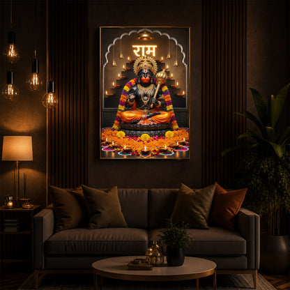 Seated Hanuman Modern Luxury Backlight Vertical Wall Art