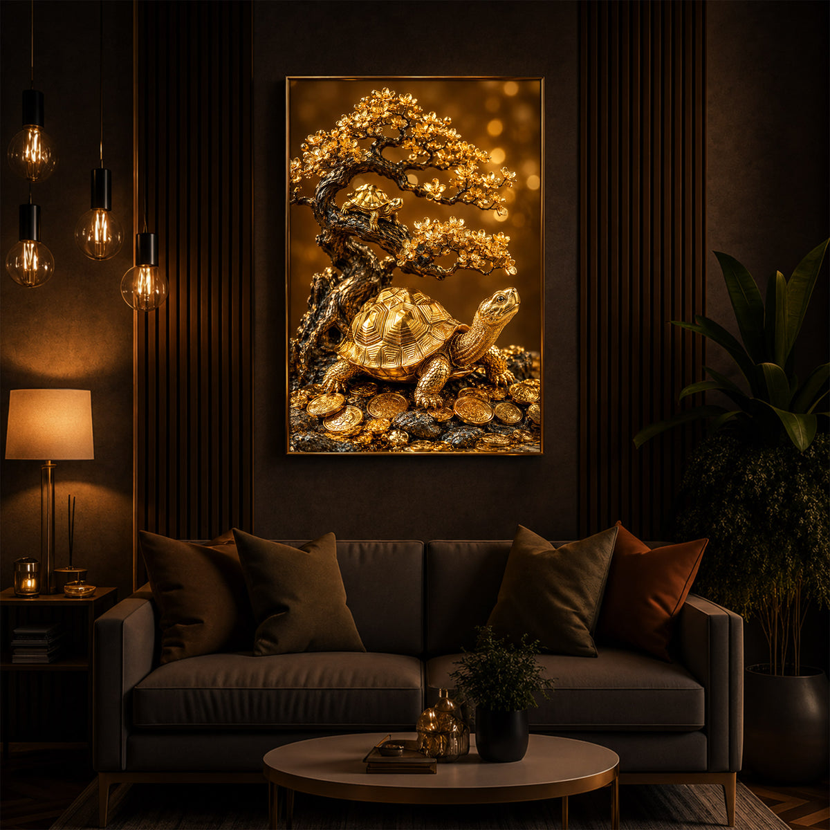 Golden Wealth Turtle Modern Luxury Backlight Vertical Wall Art