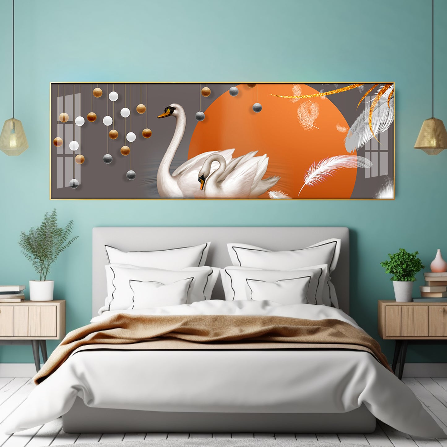 Graceful Couple Swan Premium Acrylic Horizontal Wall Art