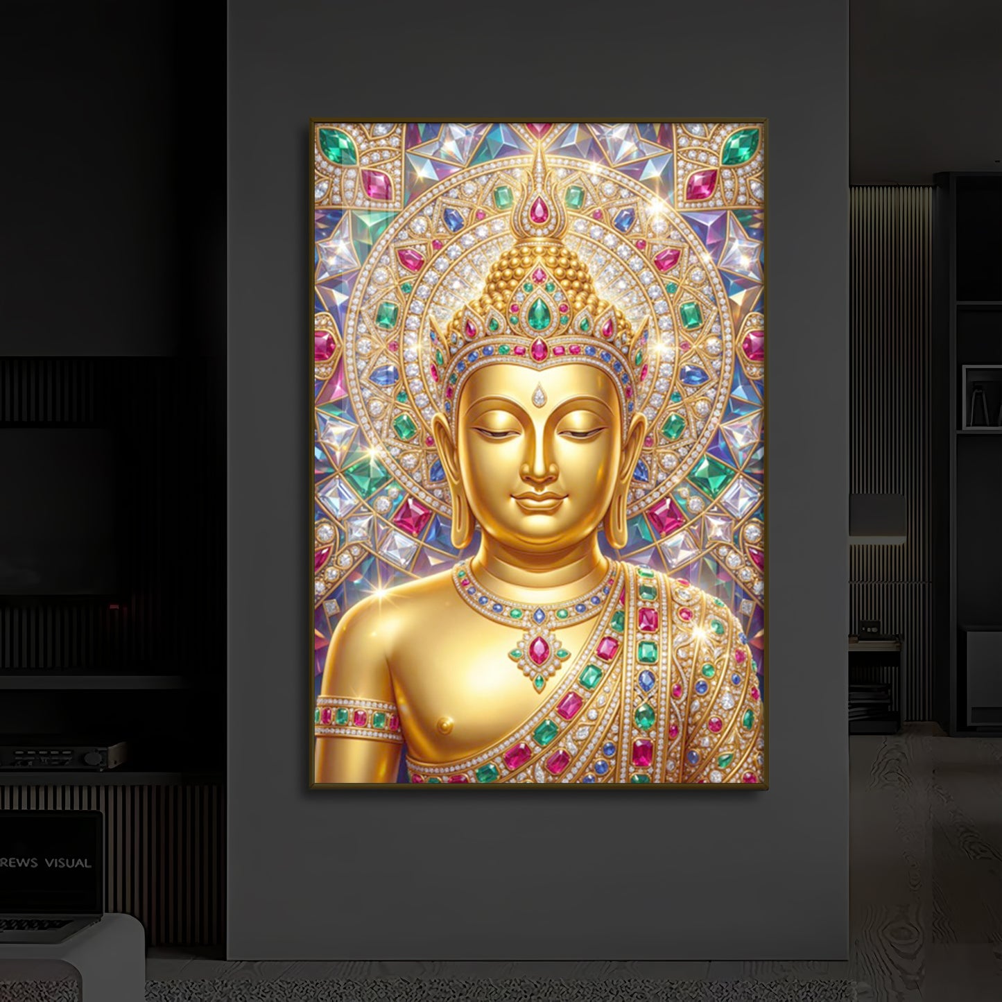 Exquisite Golden Buddha Modern Luxury Backlight Vertical Wall Art