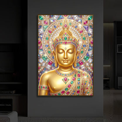 Exquisite Golden Buddha Modern Luxury Backlight Vertical Wall Art