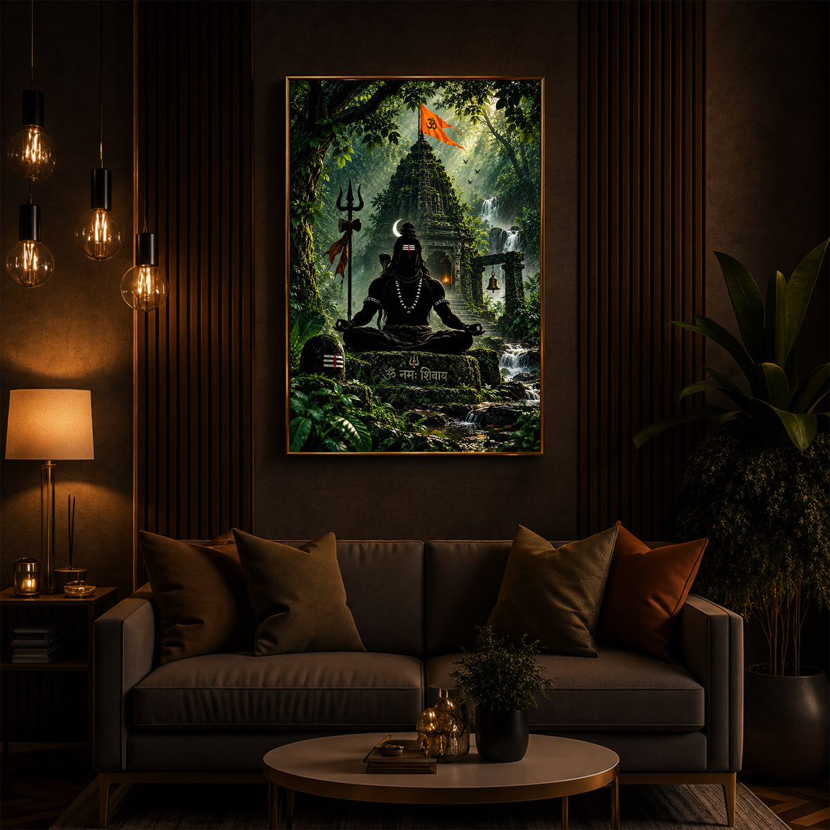 Lord Shiva Meditating In Forest Modern Luxury Backlight Vertical Wall Art