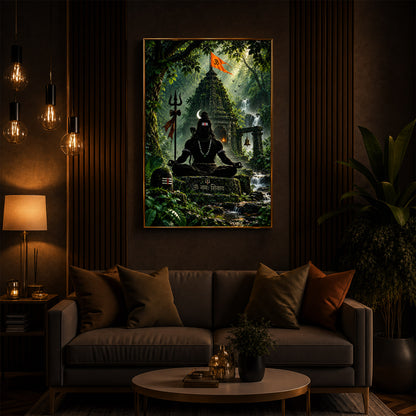 Lord Shiva Meditating In Forest Modern Luxury Backlight Vertical Wall Art