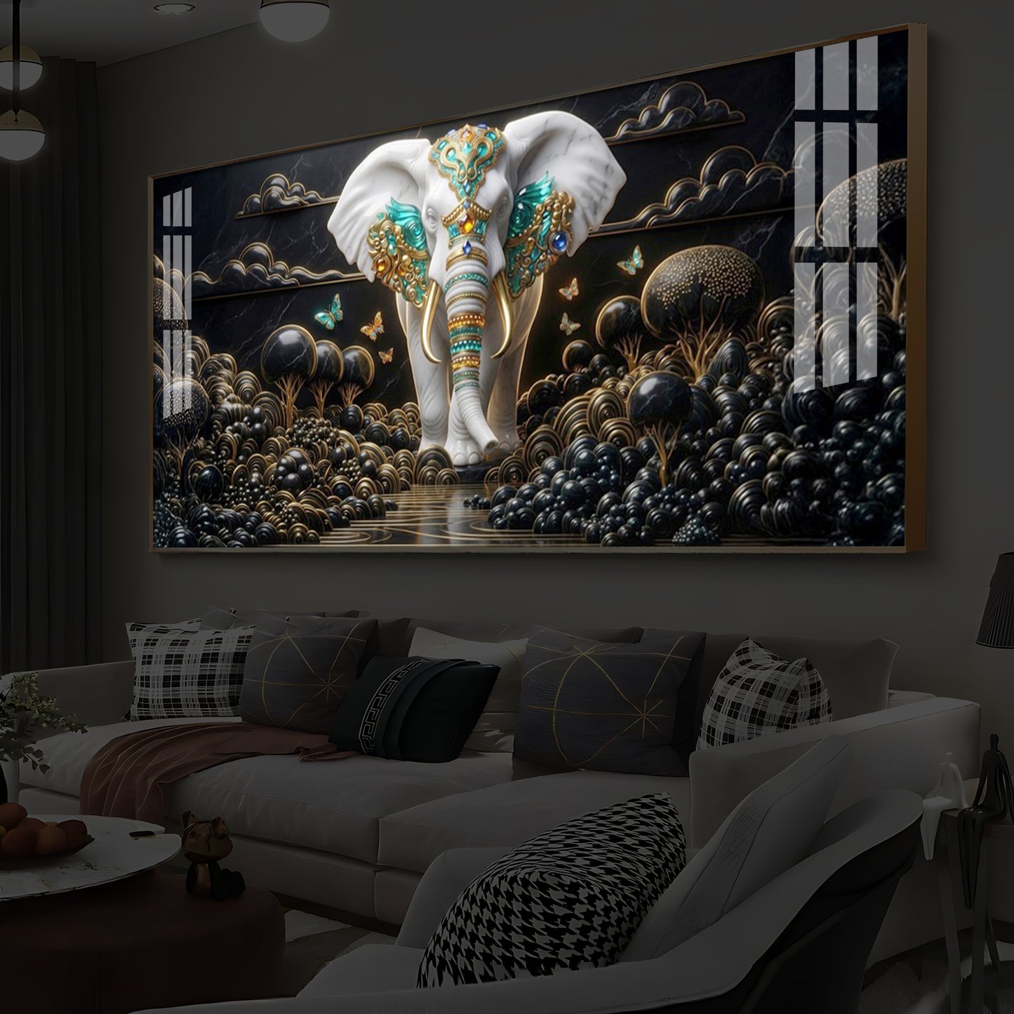 Majestic Elephant Modern Luxury Backlight Horizontal Wall Art