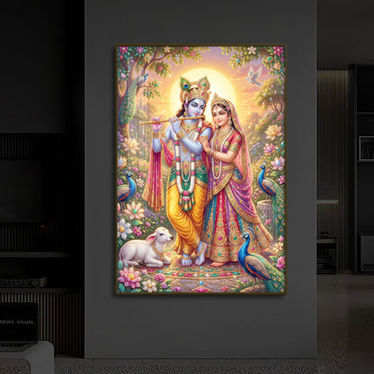 Radha Krishna Divine Harmony Modern Luxury Backlight Vertical Wall Art