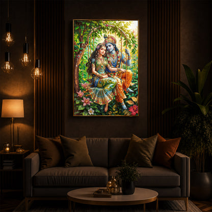 Radha Krishna Modern Luxury Backlight Vertical Wall Art