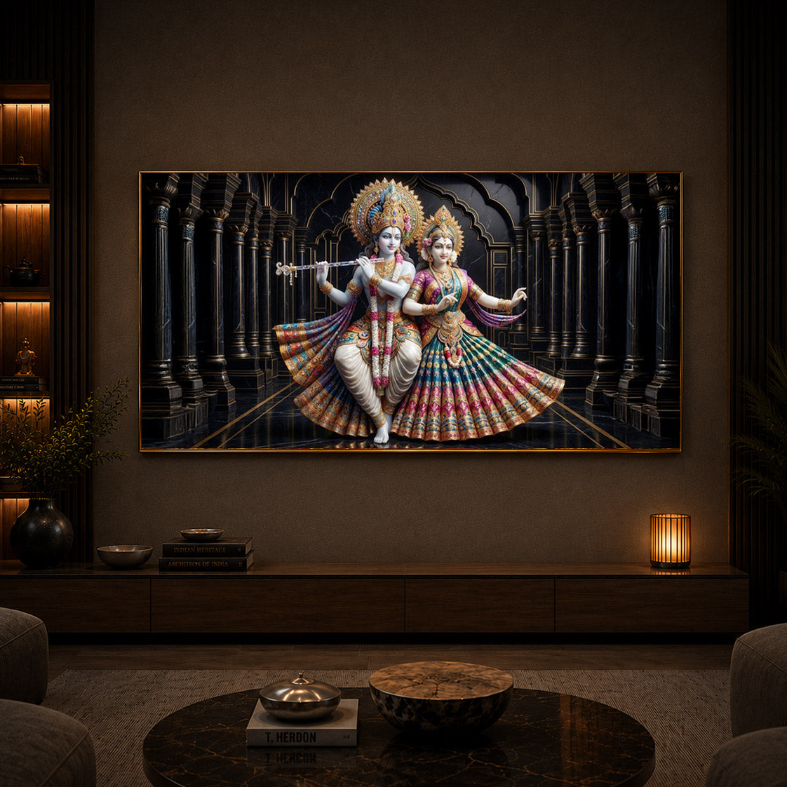 Hindu Seities Radha & Krishna Modern Luxury Backlight Horizontal Wall Art