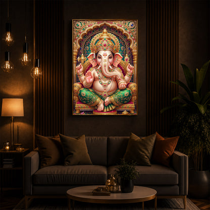 Divine Blessings of Ganesha Modern Luxury Backlight Vertical Wall Art