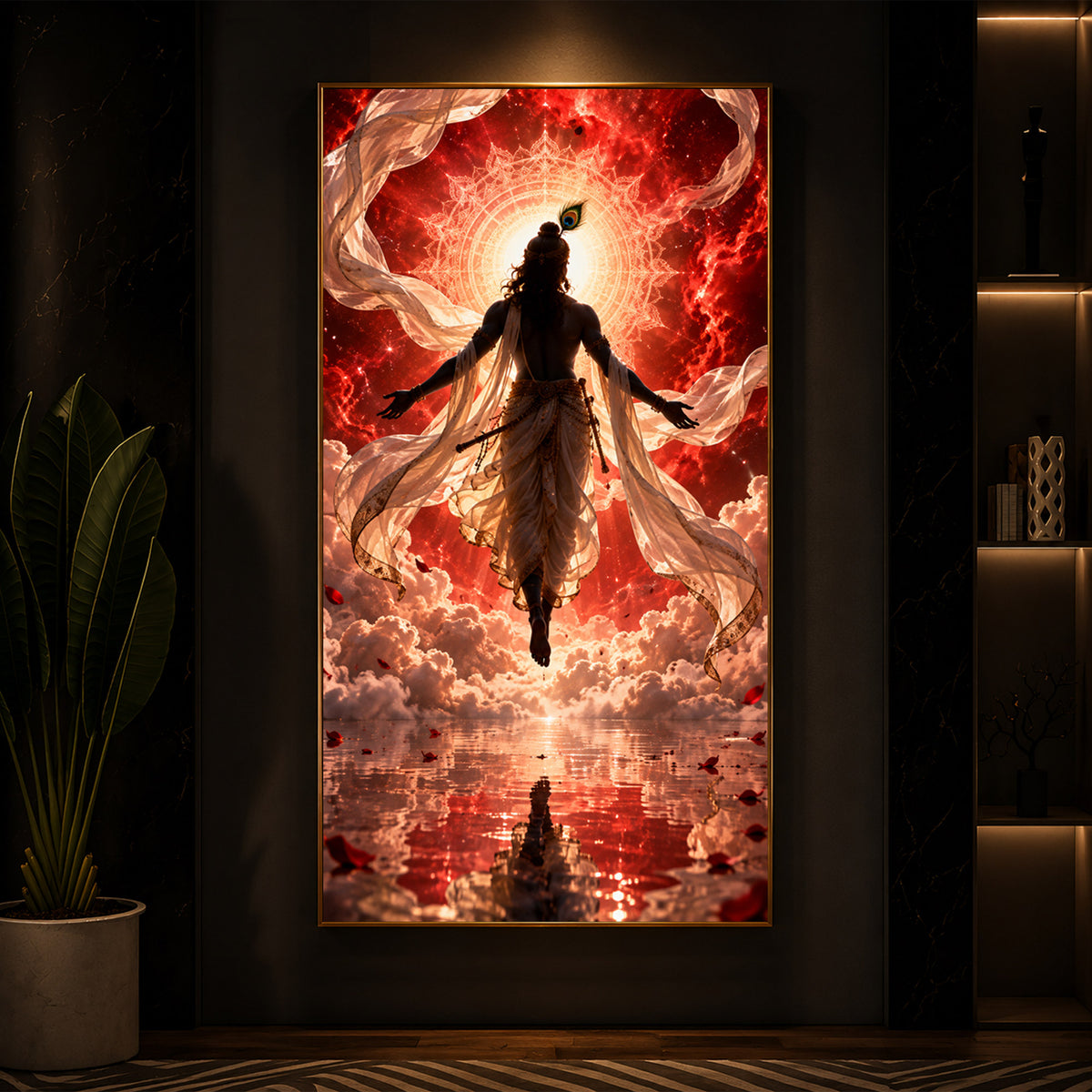 Shri Krishna Cosmic Aura Modern Luxury Backlight Vertical Wall Art