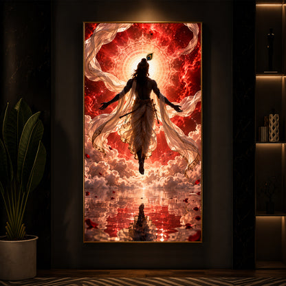 Shri Krishna Cosmic Aura Modern Luxury Backlight Vertical Wall Art