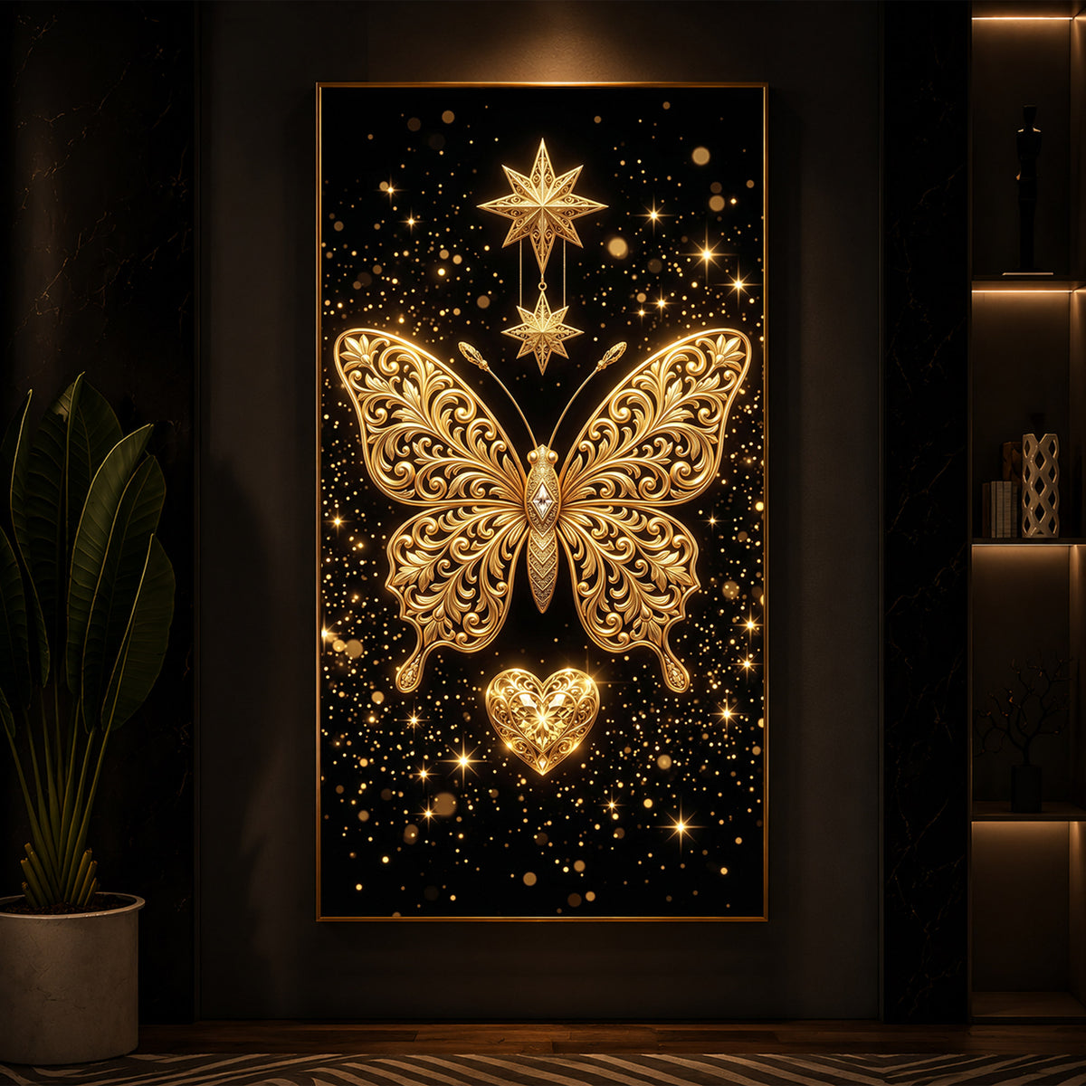 Golden Butterfly Modern Luxury Backlight Vertical Wall Art