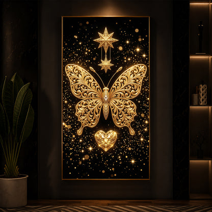 Golden Butterfly Modern Luxury Backlight Vertical Wall Art