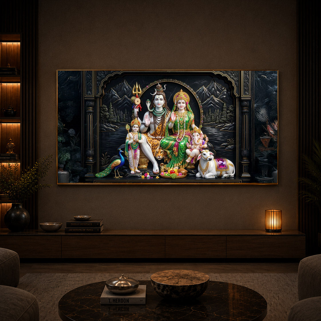 Lord Shiva With Family Modern Luxury Backlight Horizontal Wall Art