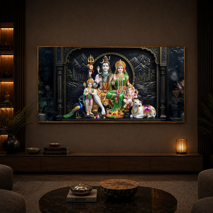 Lord Shiva With Family Modern Luxury Backlight Horizontal Wall Art