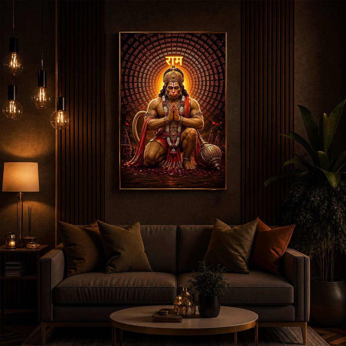 Bajrang Bali Modern Luxury Backlight Vertical Wall Art
