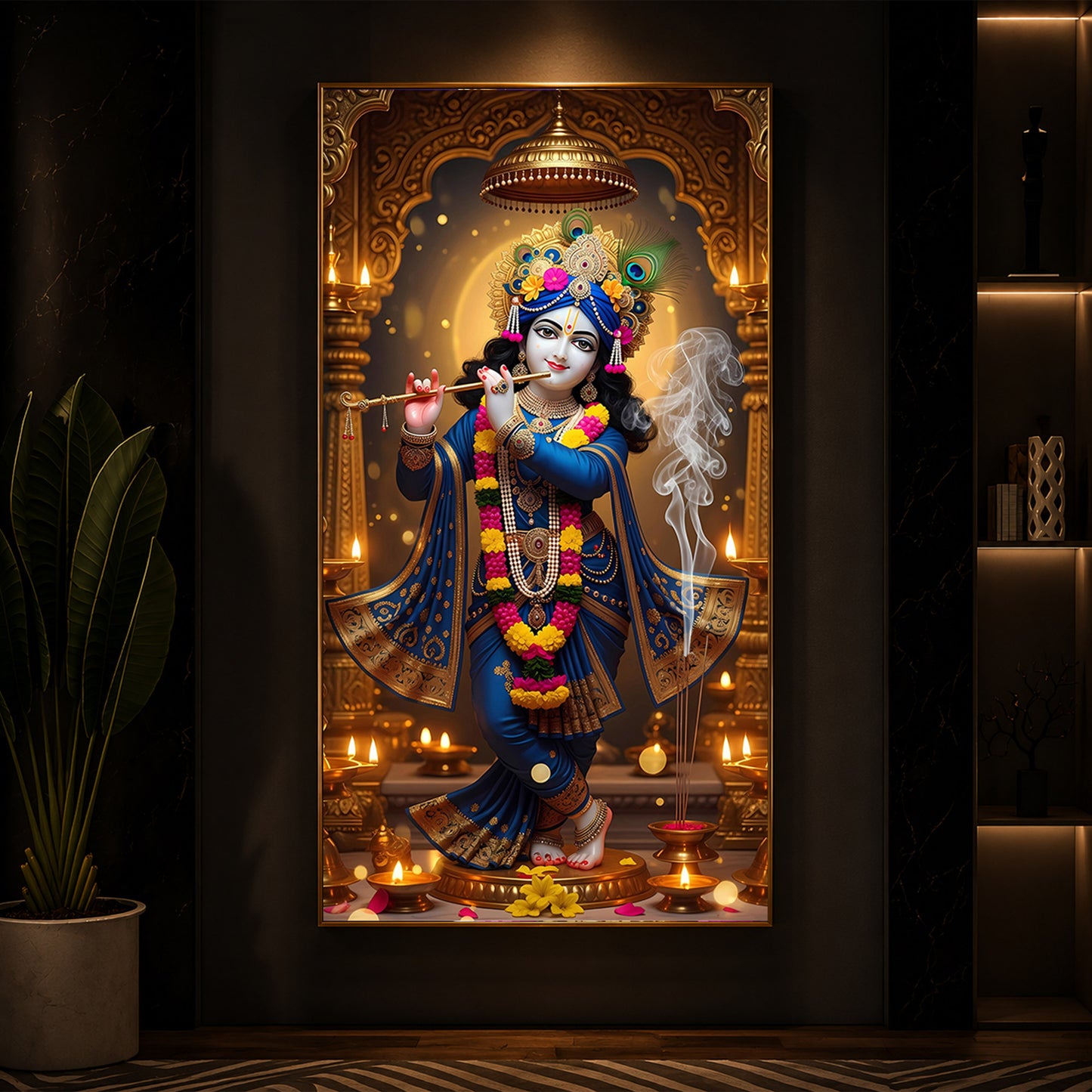 Lord Krishna Ji Modern Luxury Backlight Vertical Wall Art