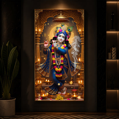 Lord Krishna Ji Modern Luxury Backlight Vertical Wall Art