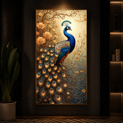Beautiful Peacock Modern Luxury Backlight Vertical Wall Art