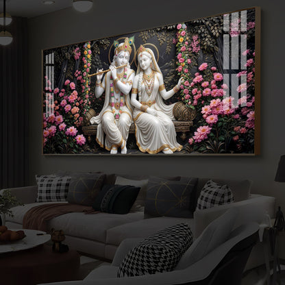 Radha Krishna With Flower Modern Luxury Backlight Horizontal Wall Art