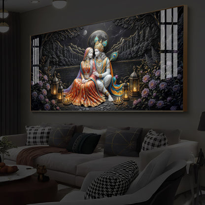 Hindu Deity Radha Krishna Modern Luxury Backlight Horizontal Wall Art
