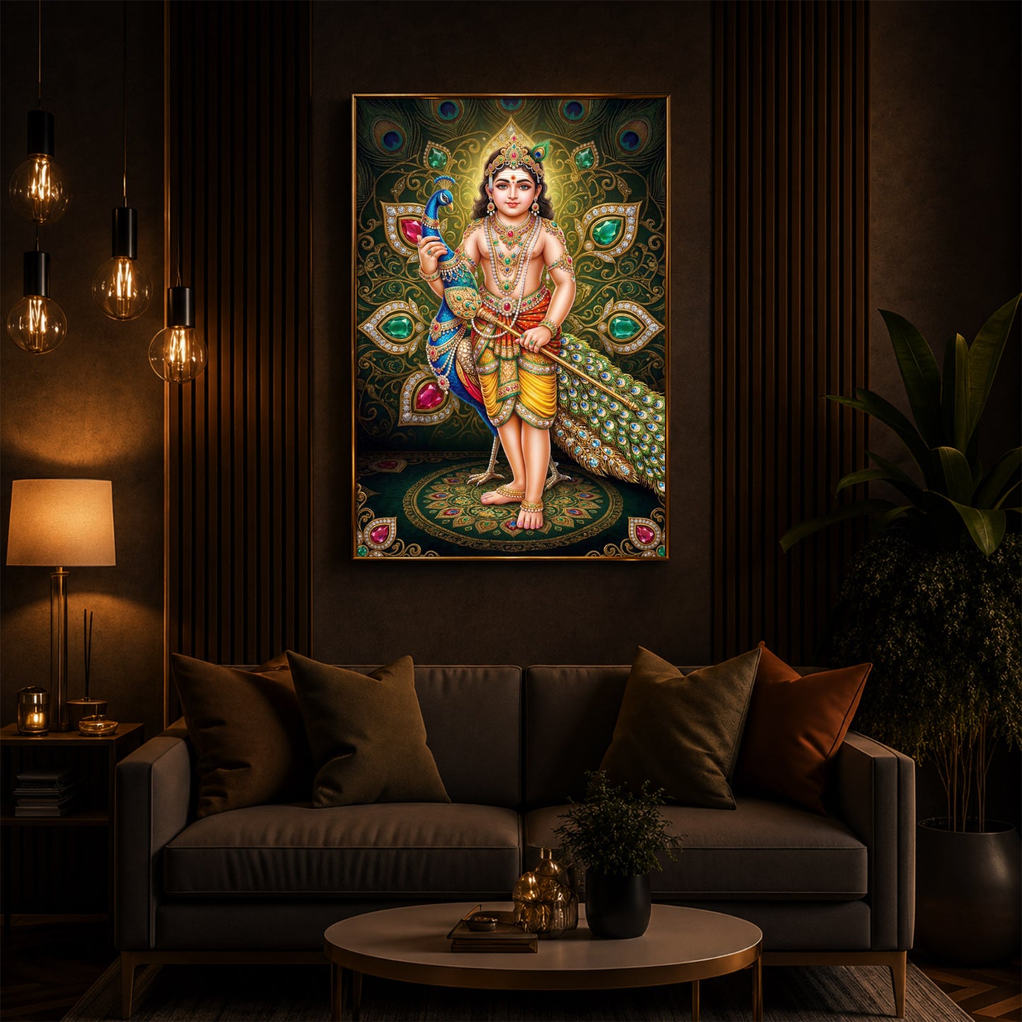 Lord Murugan Modern Luxury Backlight Vertical Wall Art