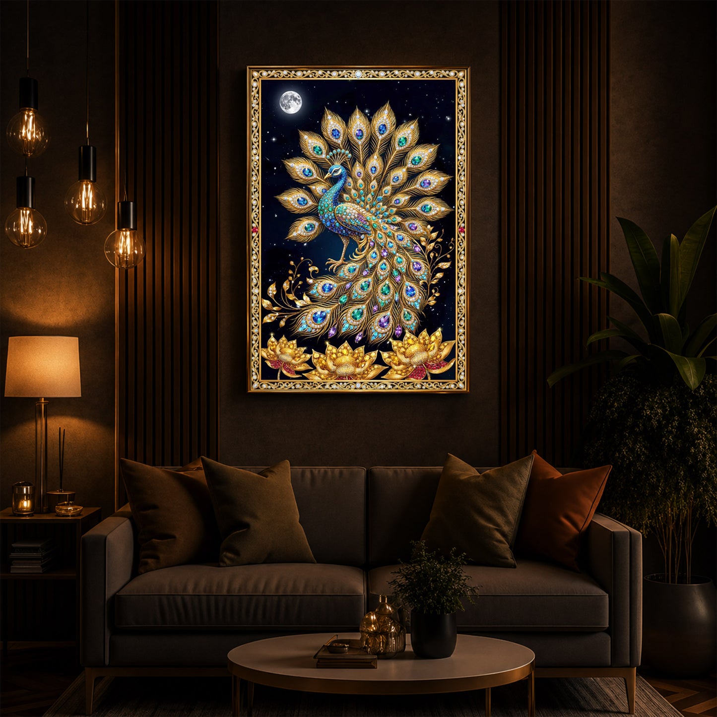 Majestic Vastu Peacock Modern Luxury Backlight Vertical Wall Art