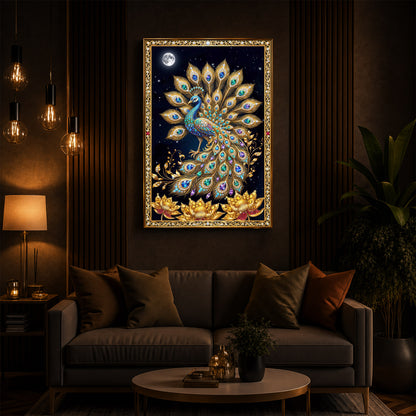 Majestic Vastu Peacock Modern Luxury Backlight Vertical Wall Art